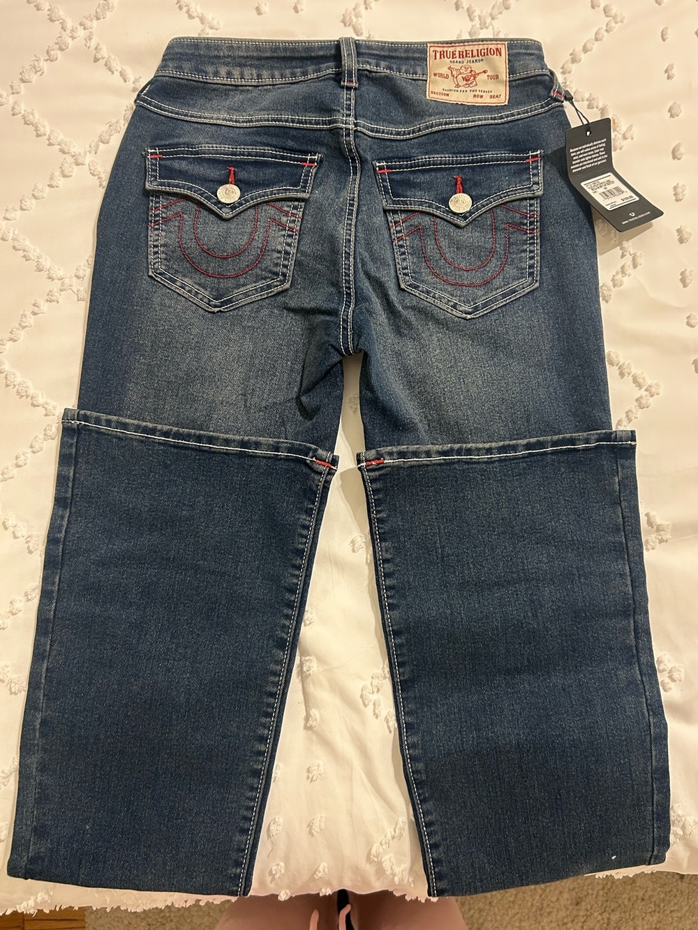 True Religion Women's Mid Blue Boot Cut Jeans with Signature Stitching